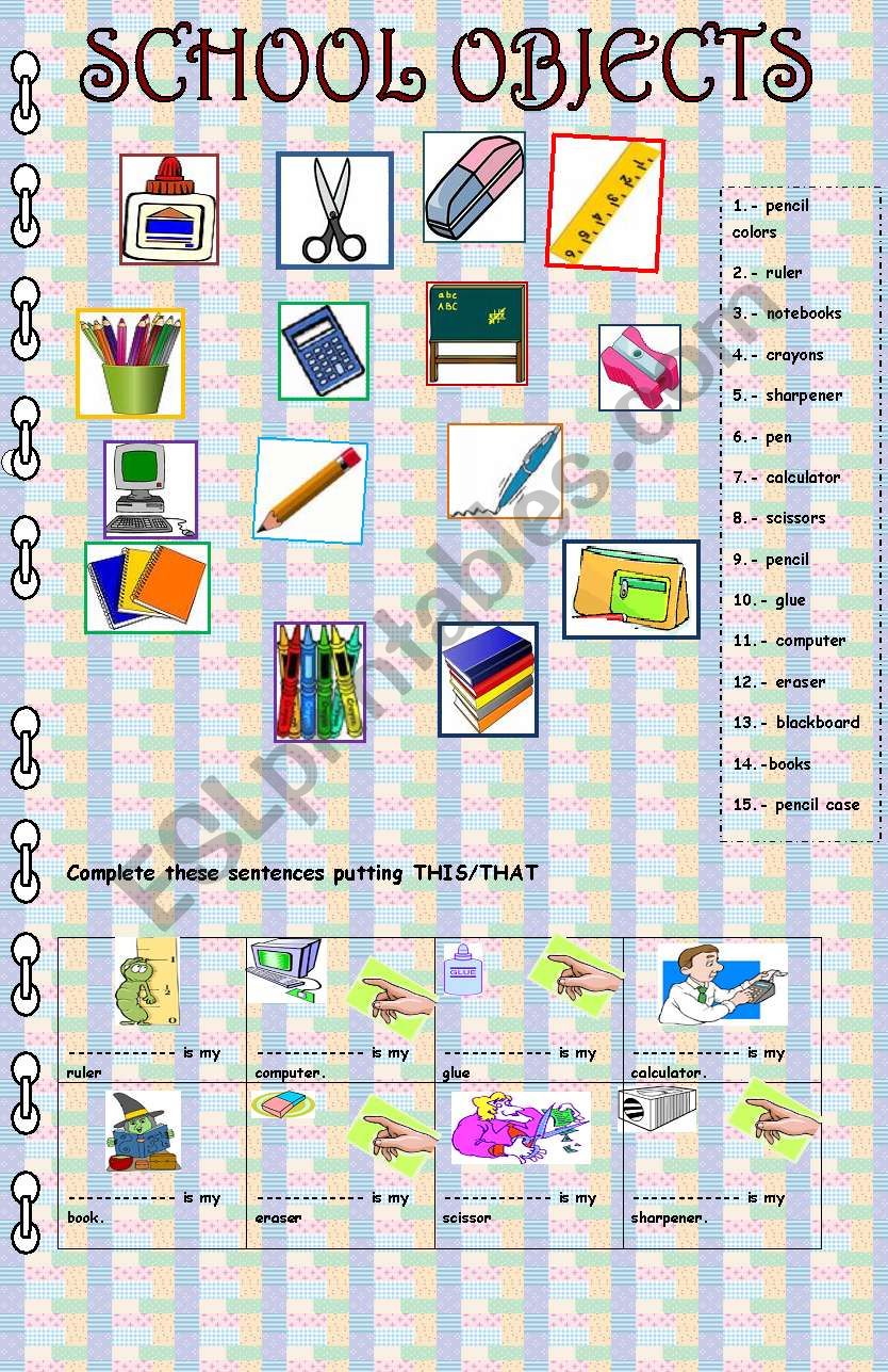 School objects worksheet