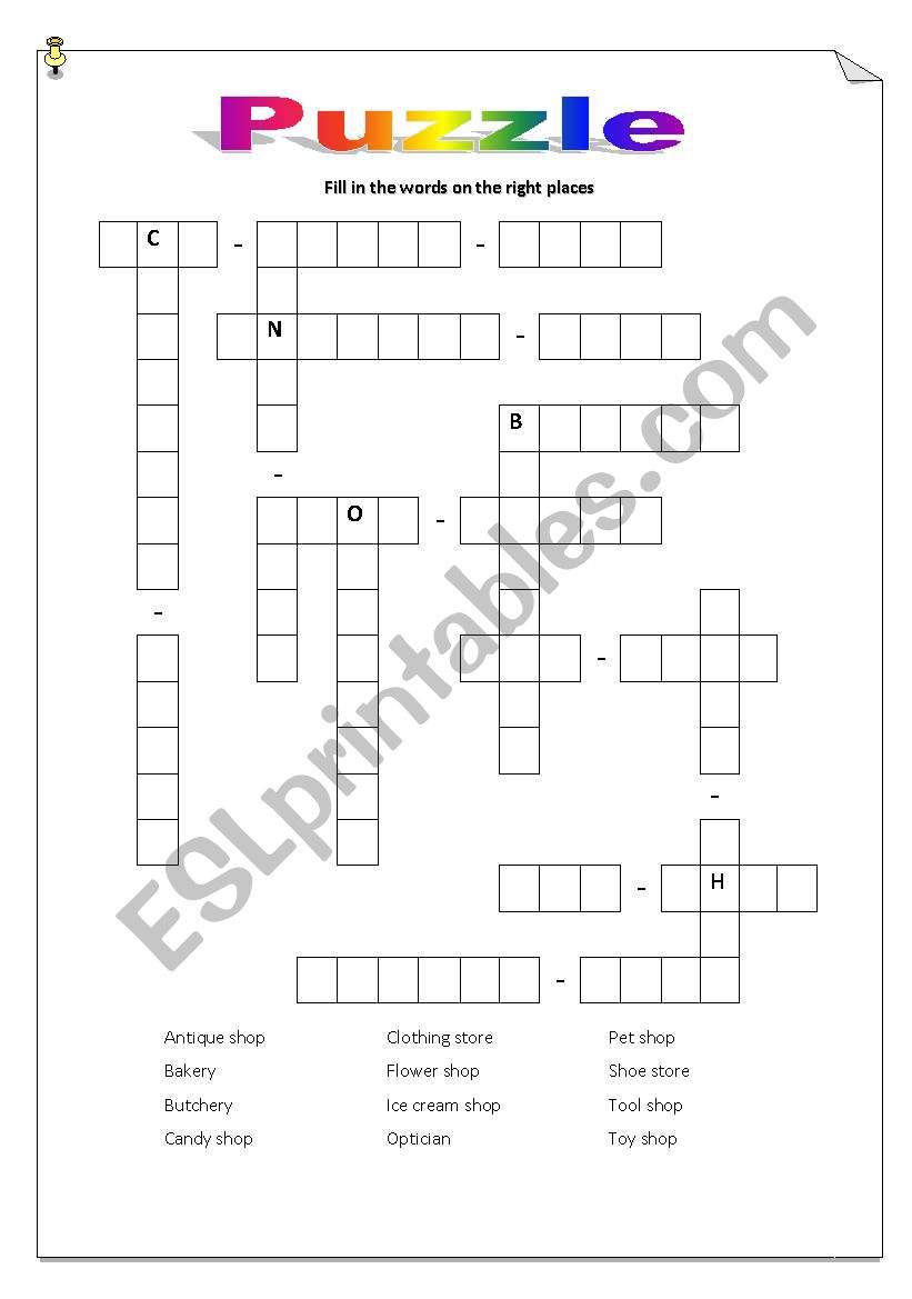 Puzzle - Shops (Fill the words in on the right places)