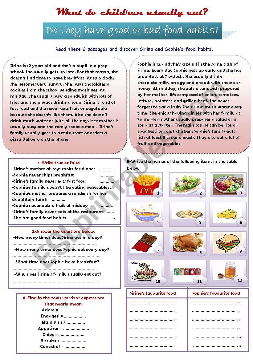 What do children usually eat? worksheet