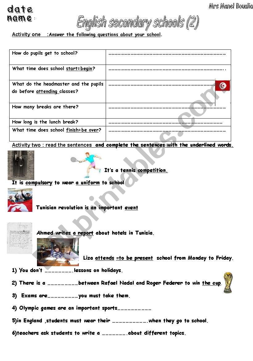 English secondary school (2) worksheet