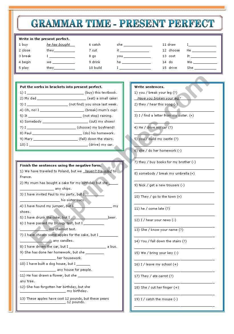 Present perfect worksheet