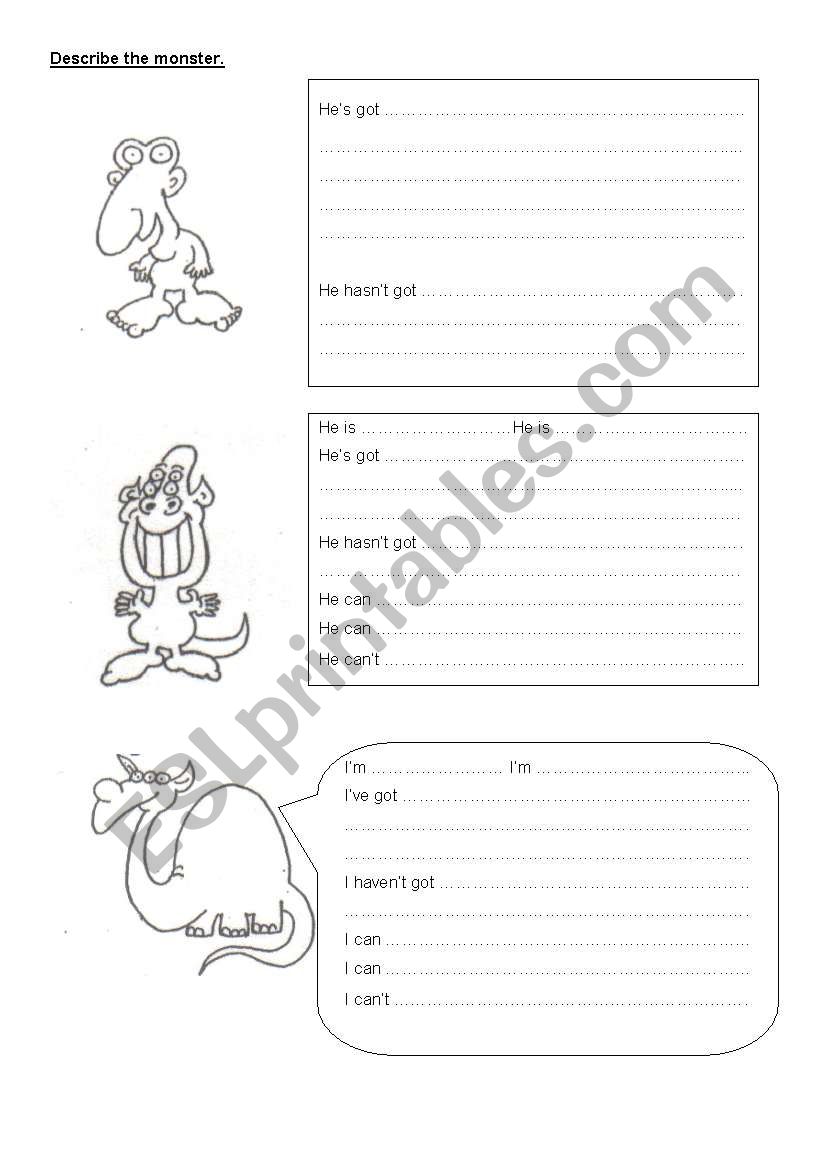 Monster description worksheet