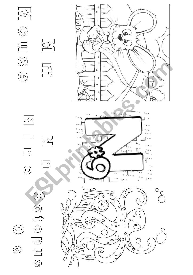 alphabet M N O  words letters color page