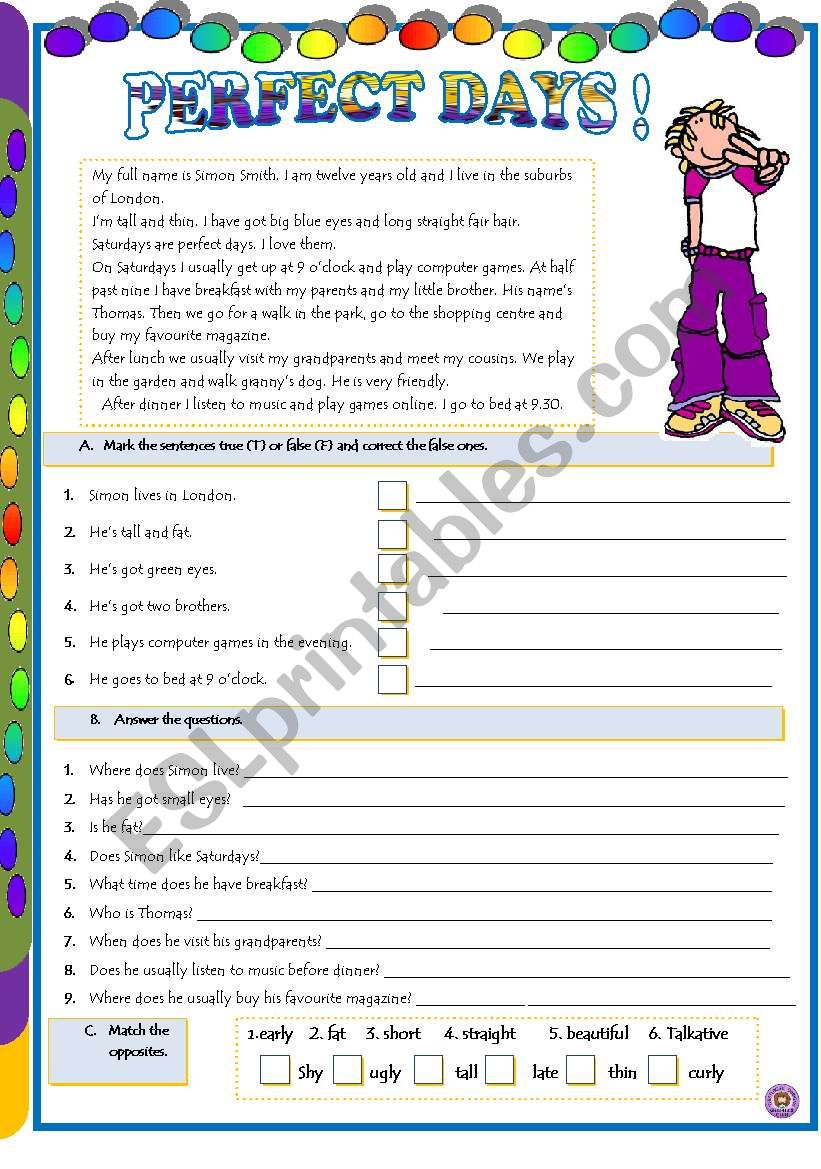 Daily routine-Perfect days! worksheet