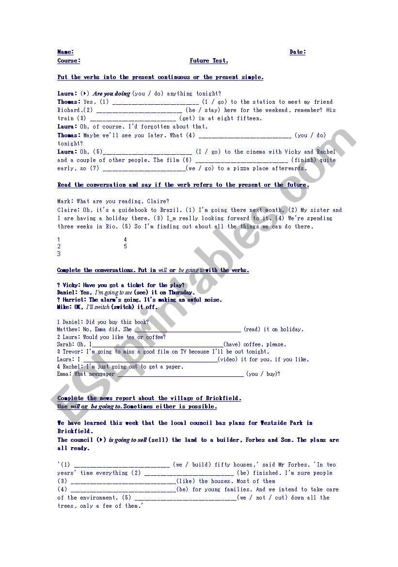 Future Test worksheet