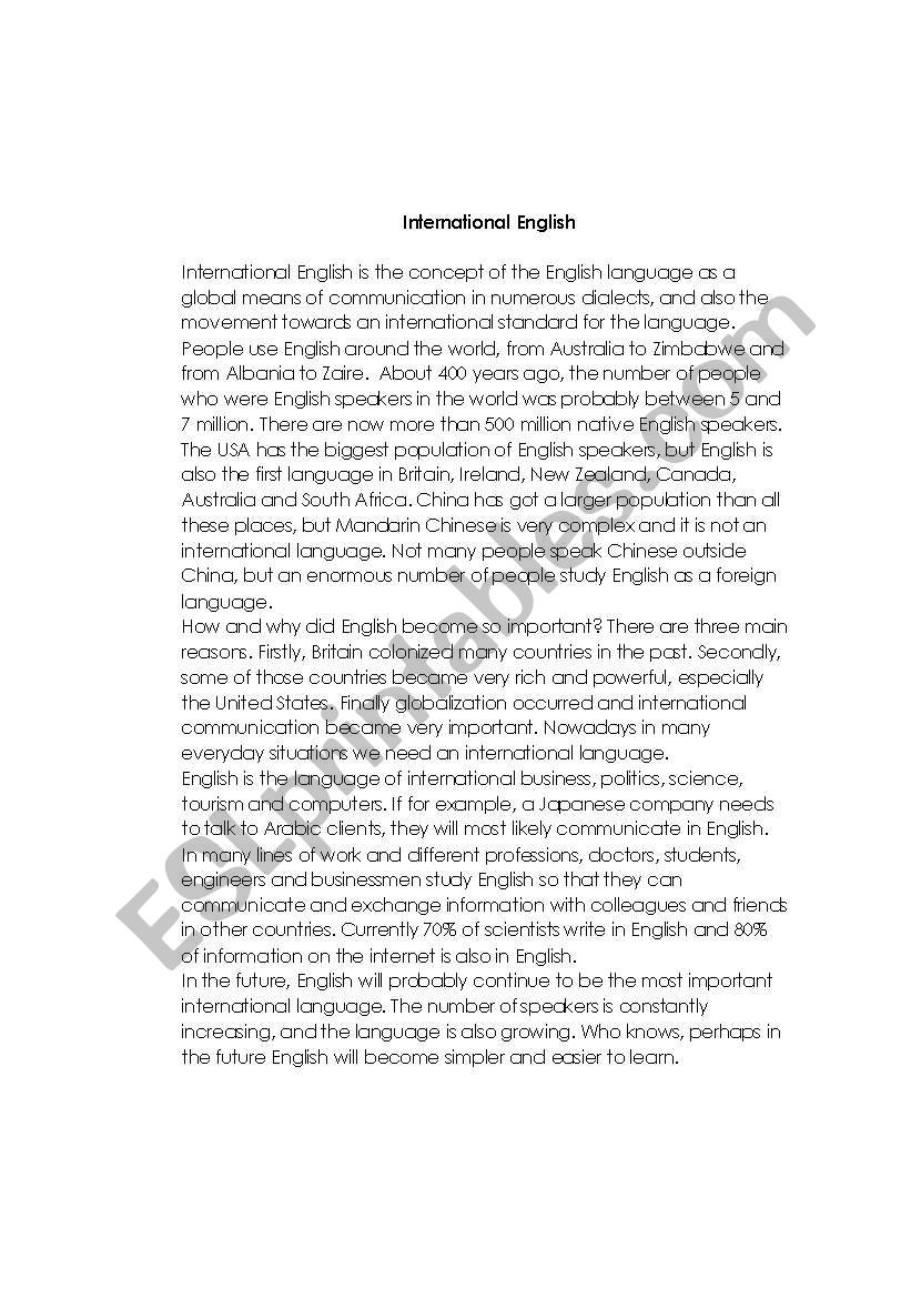 International English worksheet