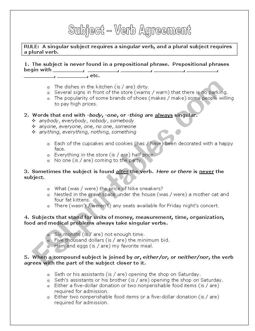 Problems with subject-verb agreement (notes)