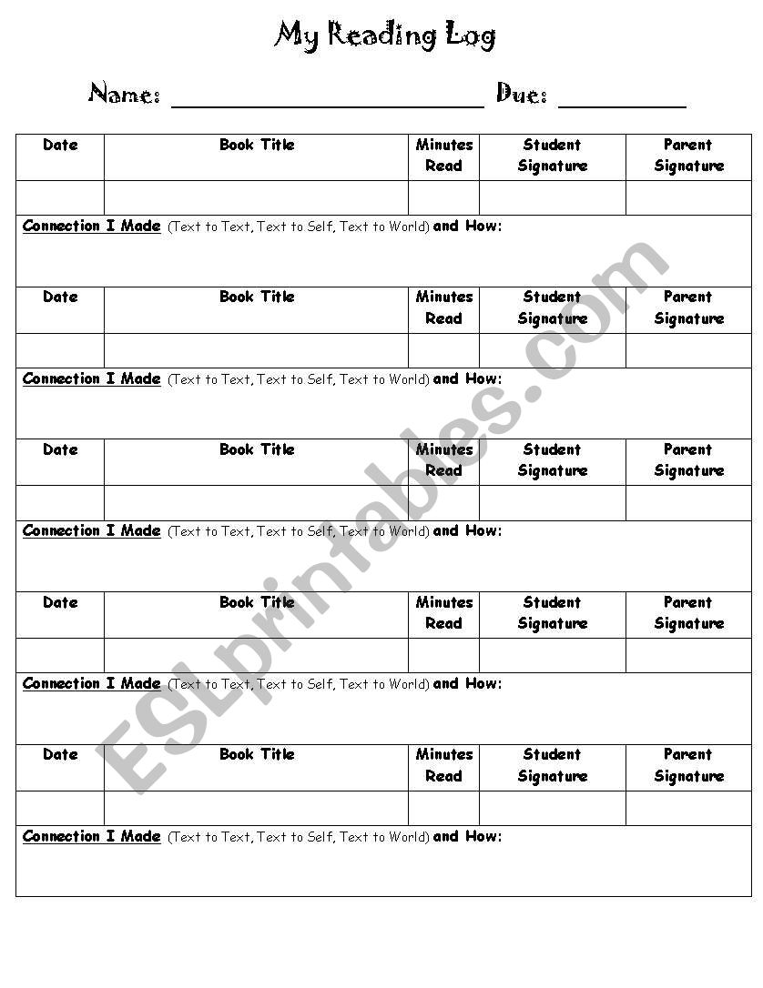 Making Connections Reading Log
