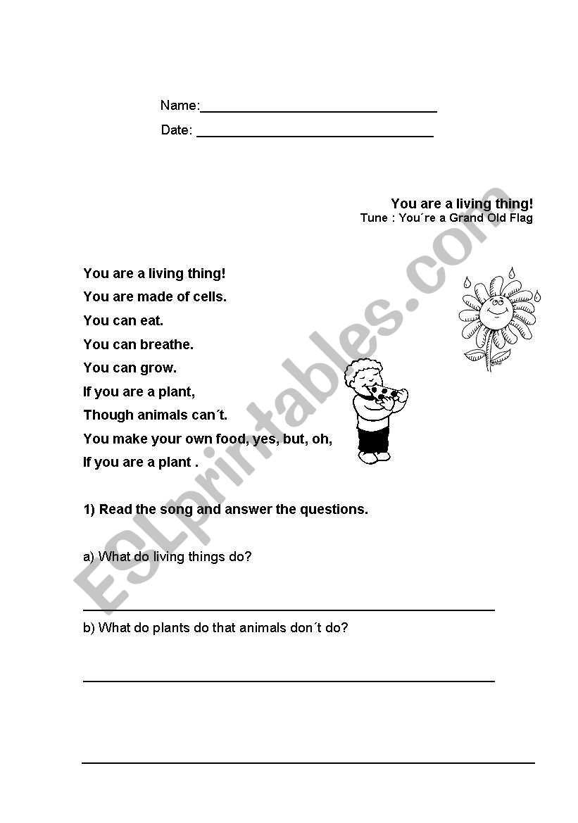 Living and Non living things worksheet
