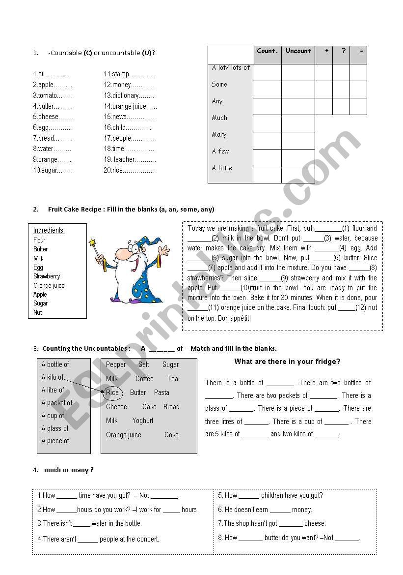 countable / uncountable worksheet