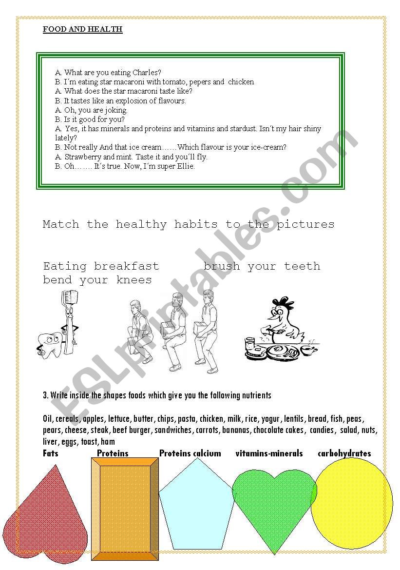 nutrition: food and health worksheet