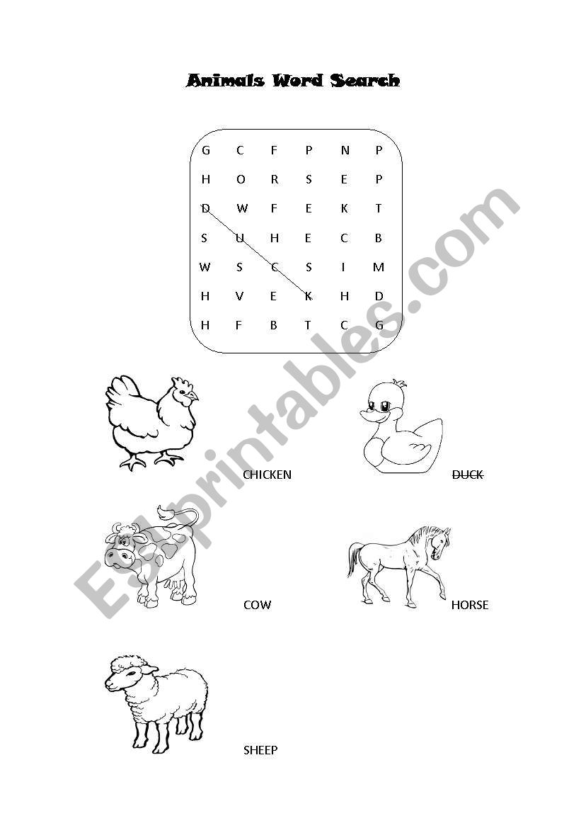 Animals Word Search worksheet