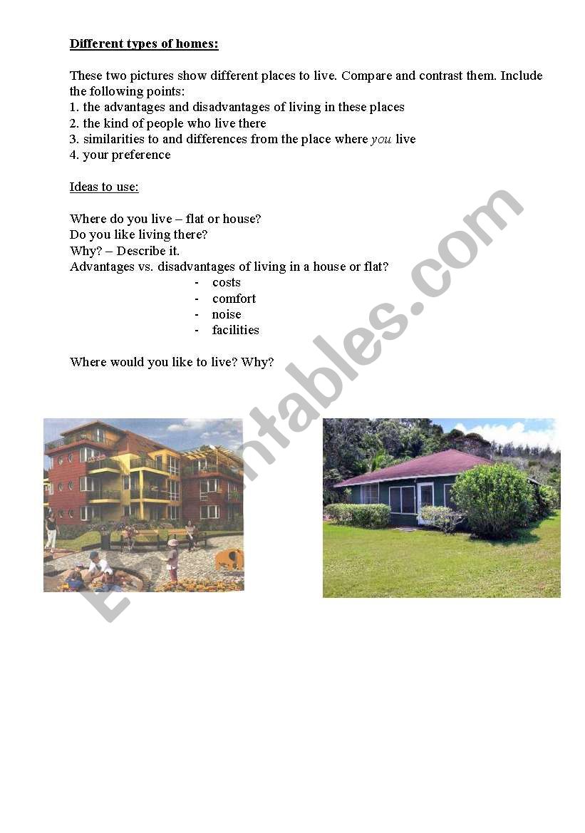 Different types of homes worksheet