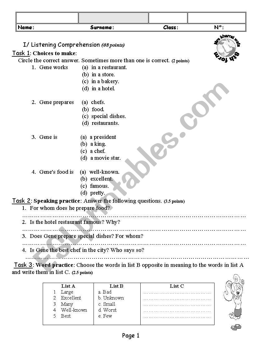 exam worksheet