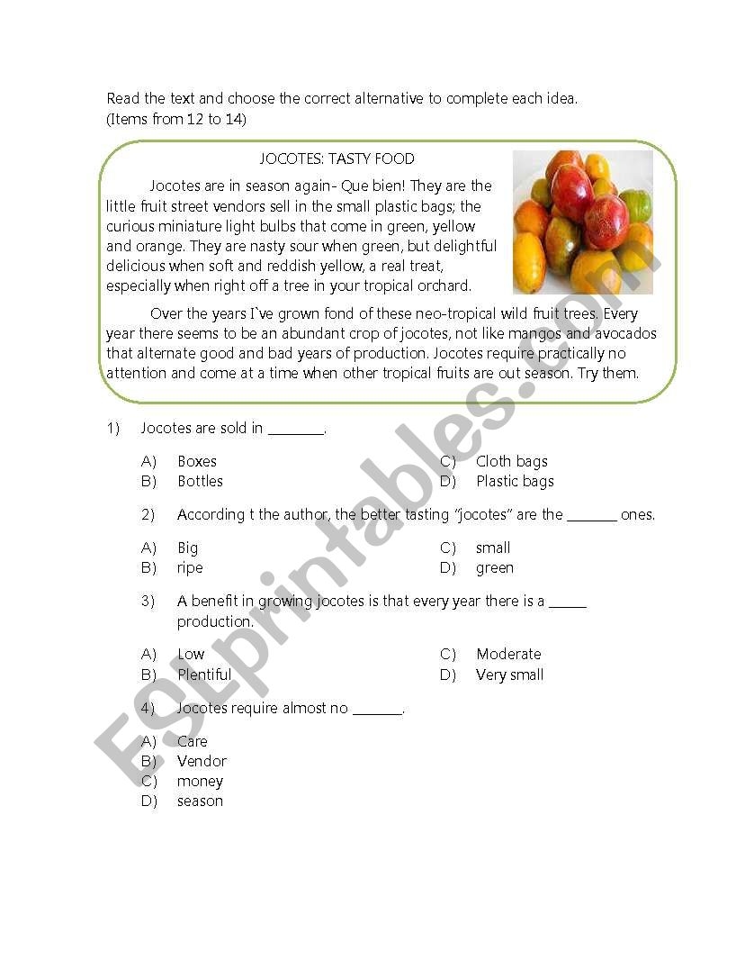 JOCOTES   TASTY FOOD worksheet