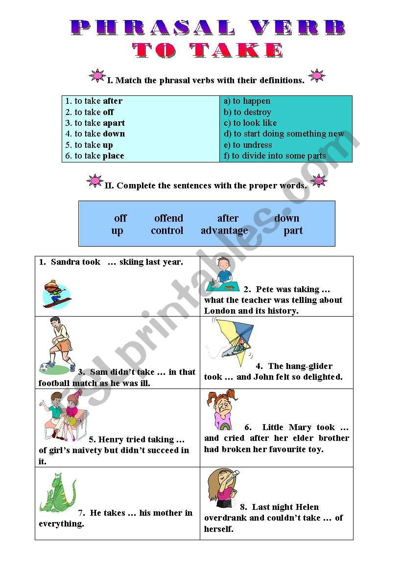 PHRASAL VERB TO TAKE worksheet