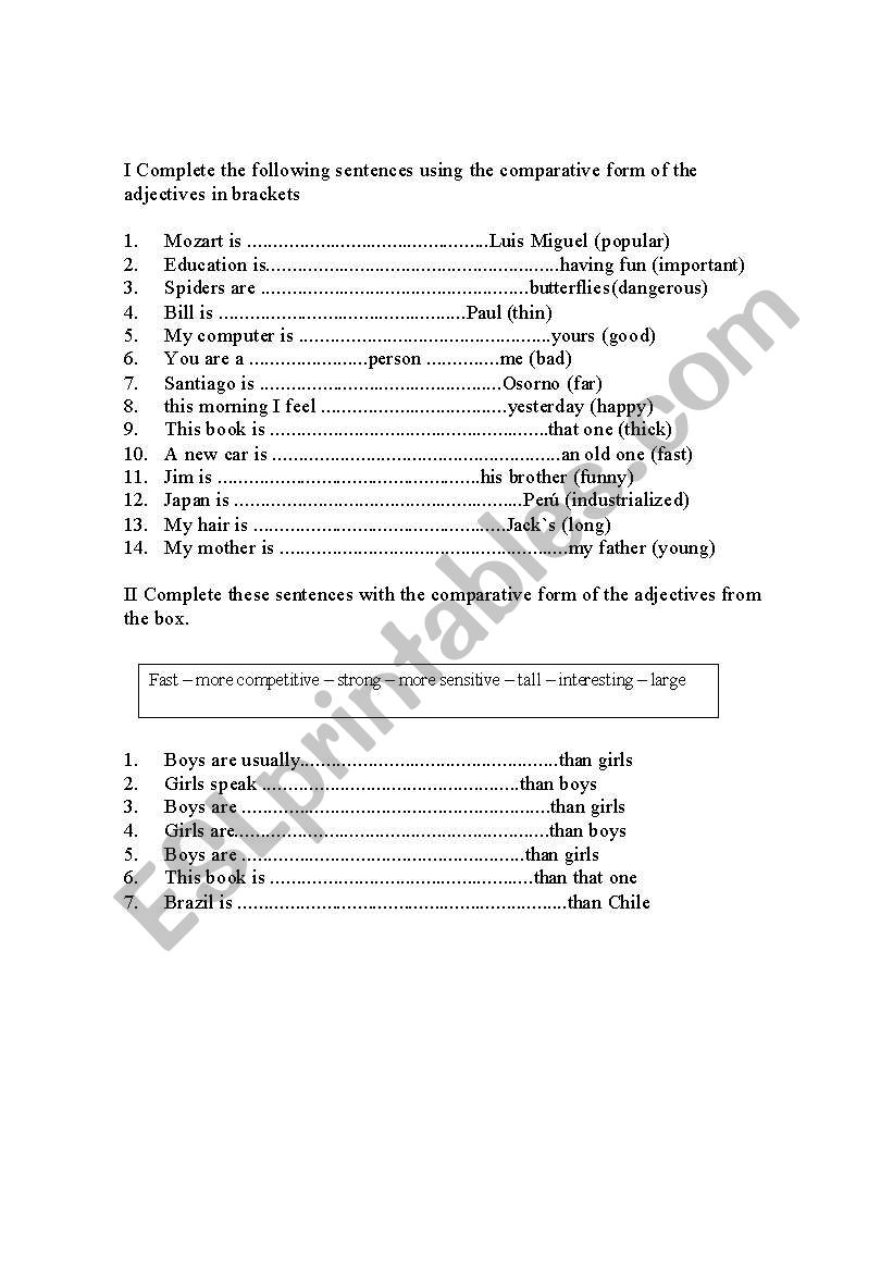 Comparatives worksheet worksheet