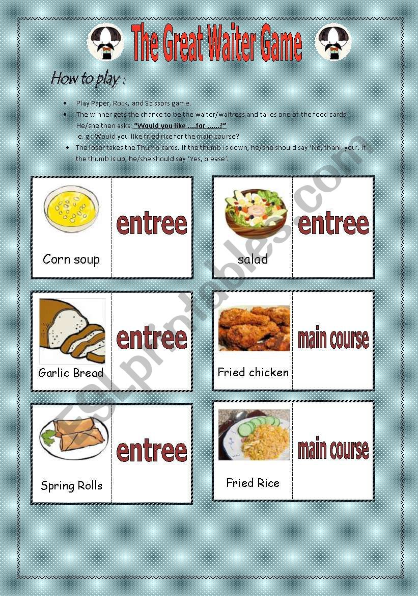 The Great Waiter Game worksheet
