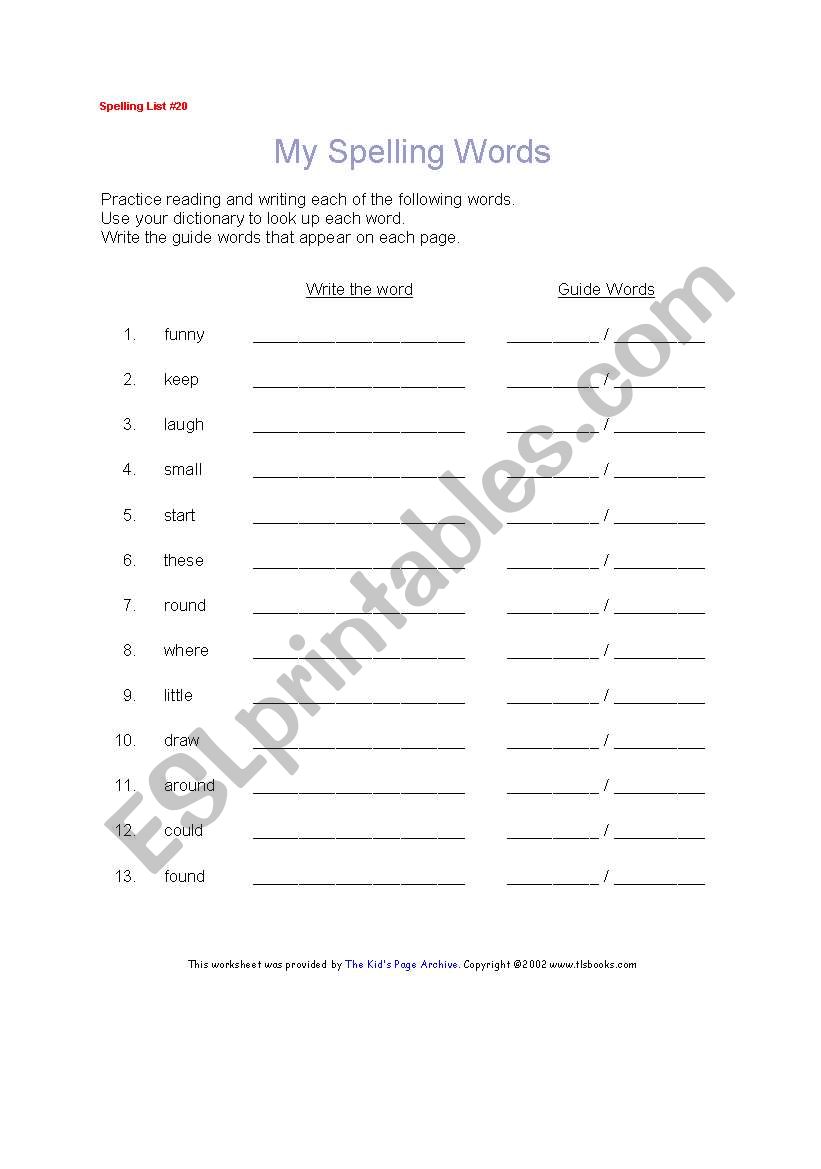 Spelling worksheet