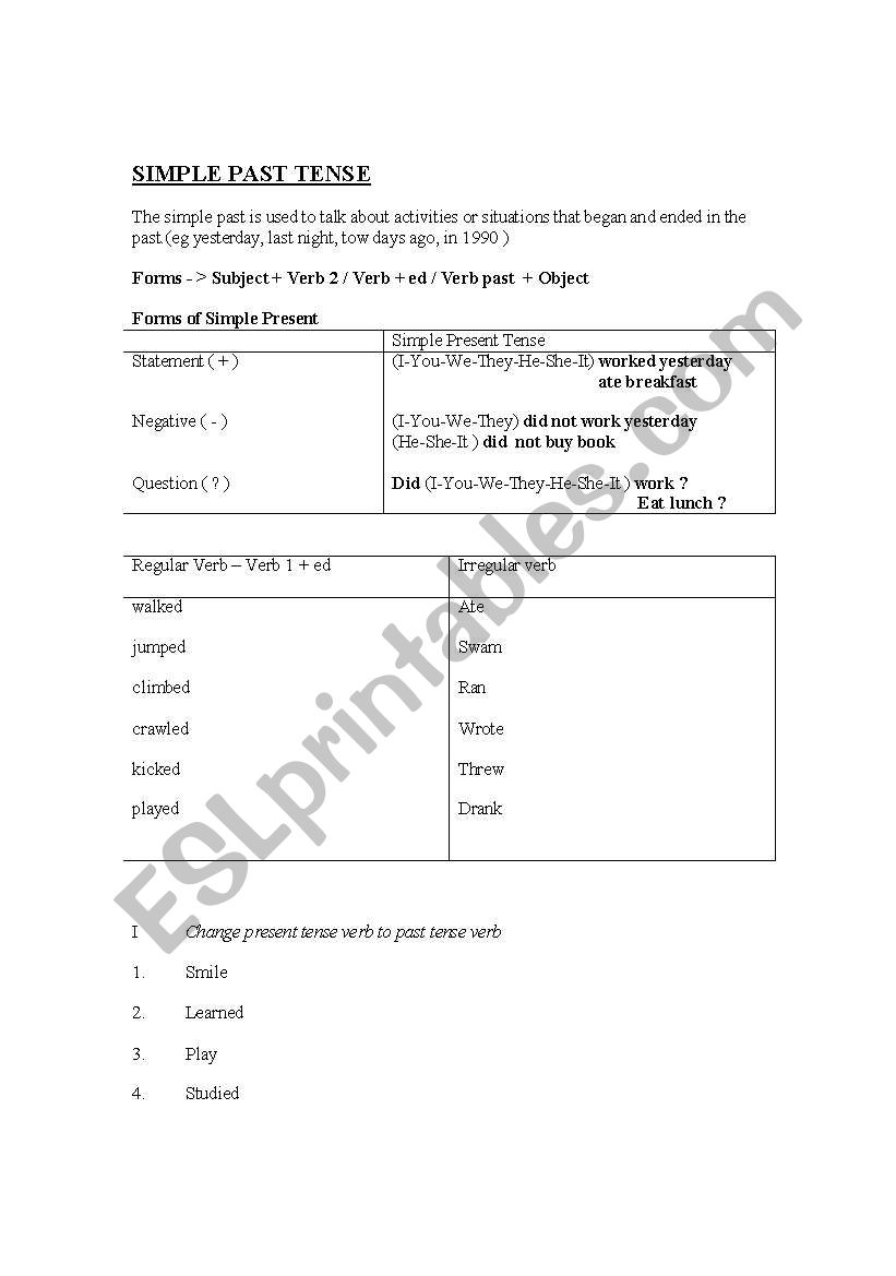 Simple Past Tense worksheet