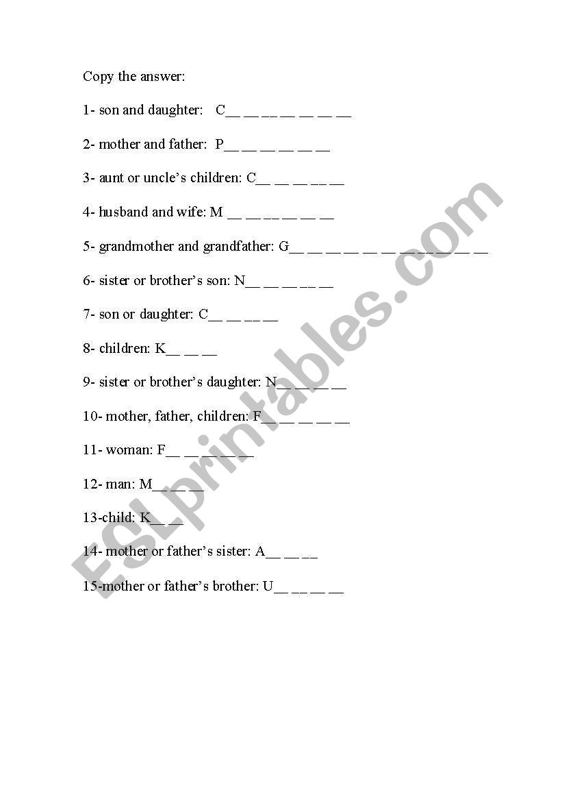 Family worksheet