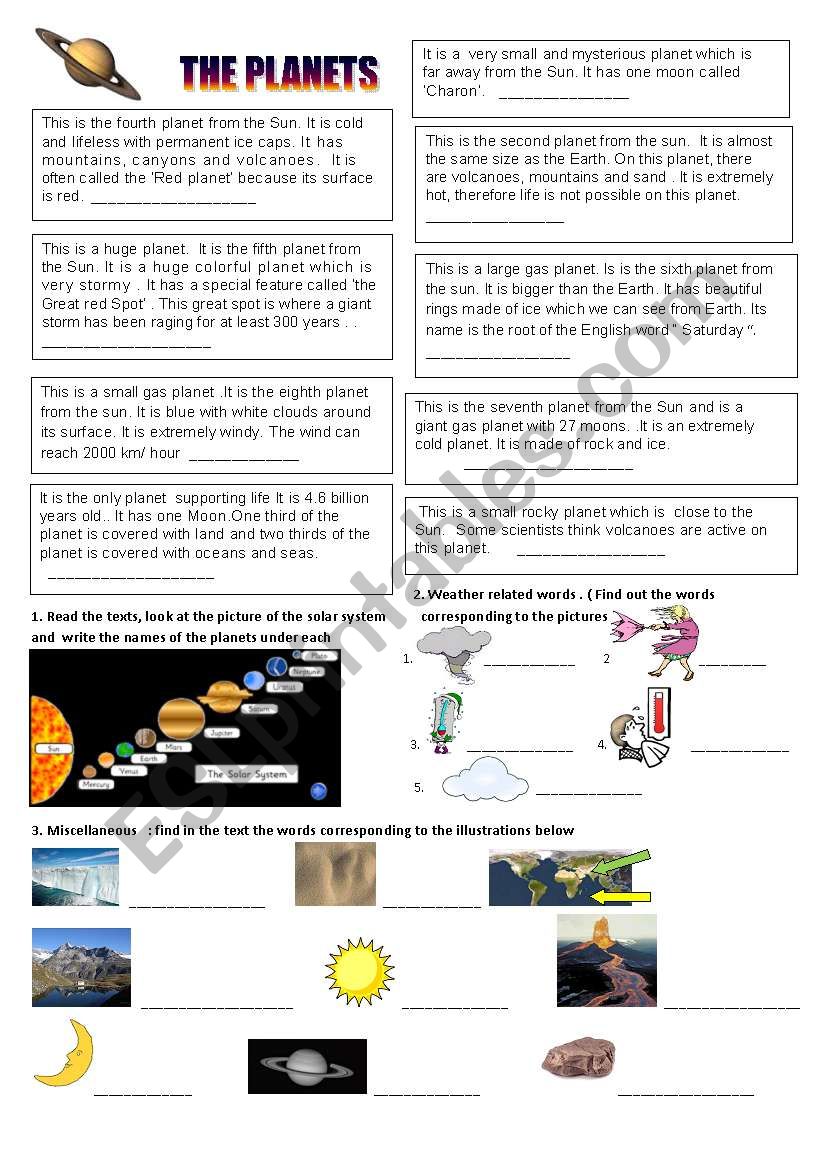 planets worksheet