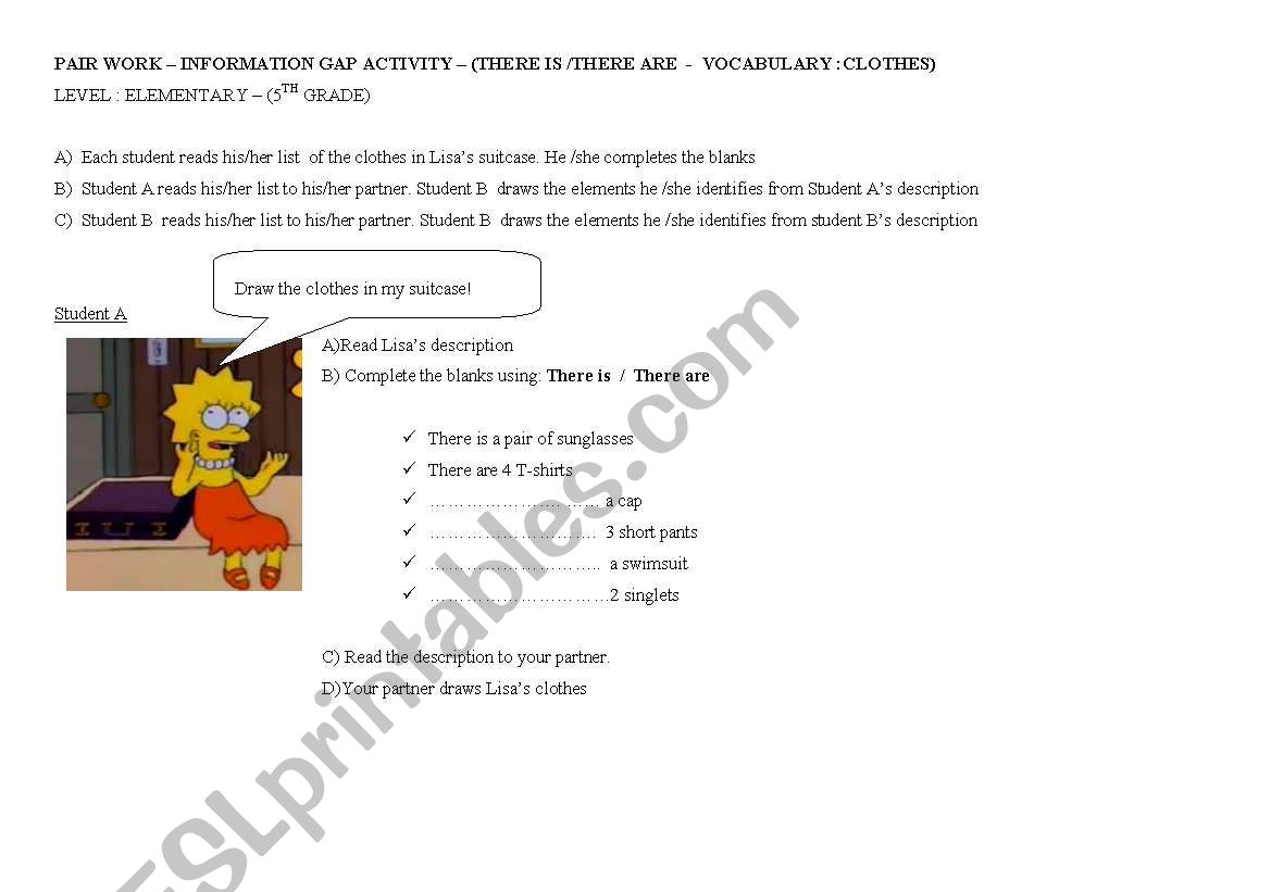 Lisas clothes worksheet