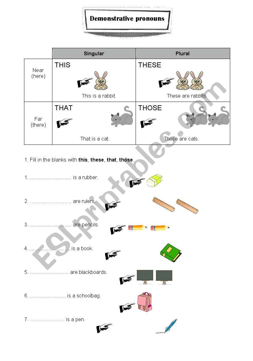 Demonstrative pronouns worksheet