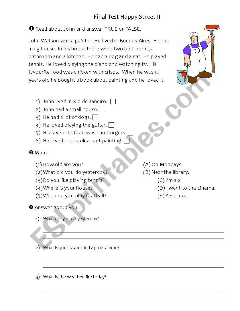 Final test happy Street 2 worksheet