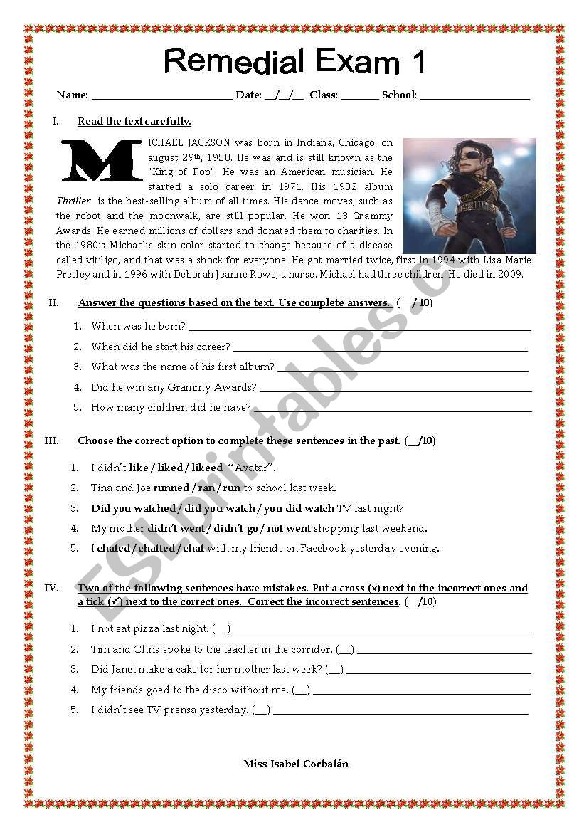 michael jacksons bio worksheet