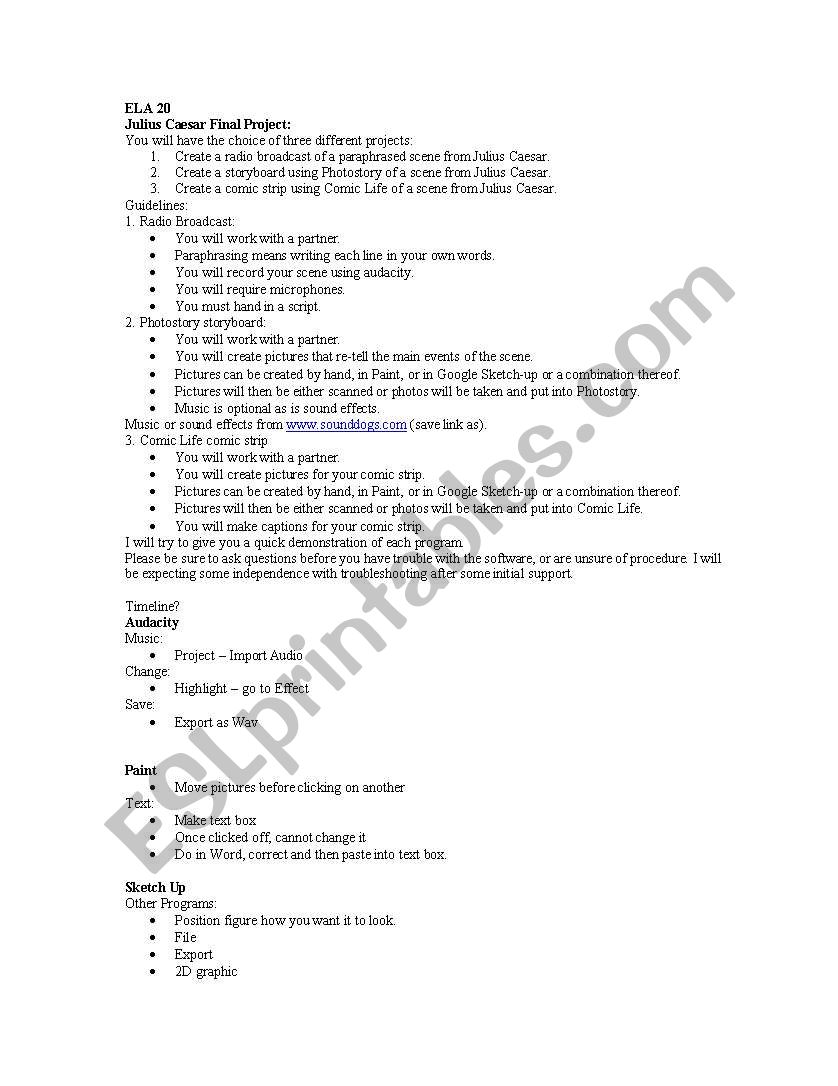 Julius Caesar Final Project worksheet
