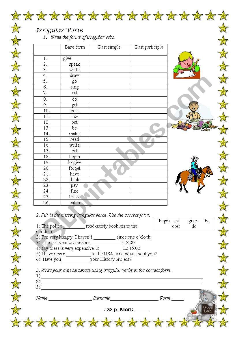 Irregular verbs worksheet