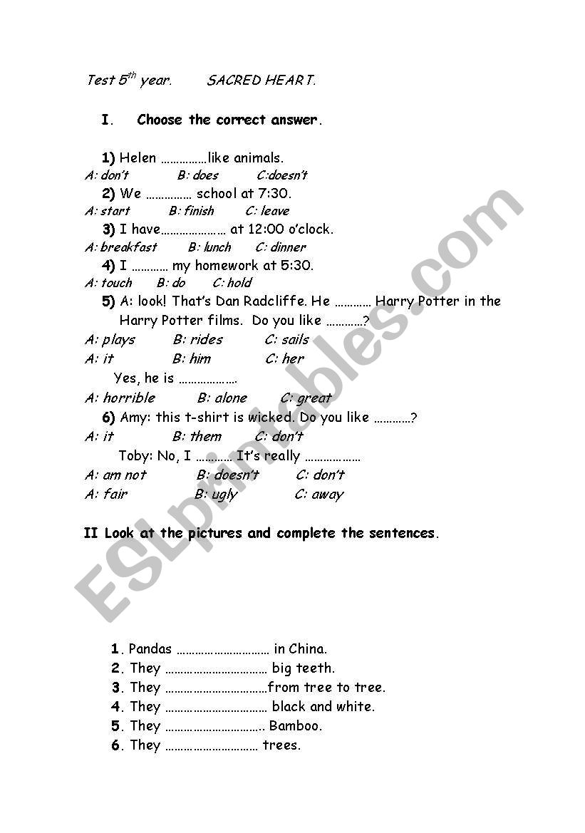 test based on simple present worksheet