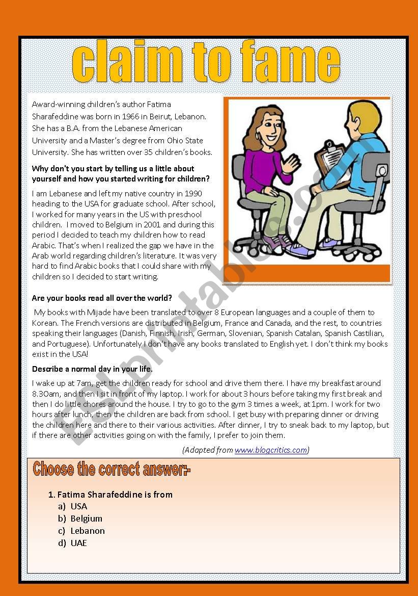 reading-comprehension-interview-esl-worksheet-by-aaisha86