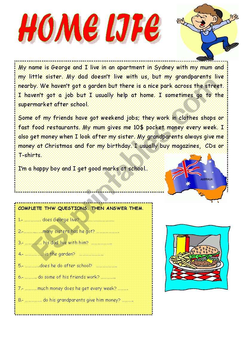 HOME LIFE worksheet