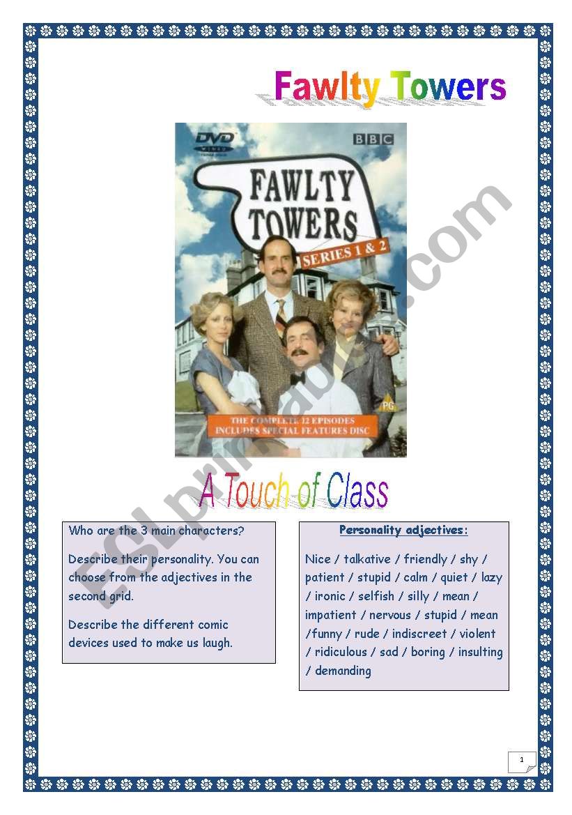 FAWLTY TOWERS - A Touch of Class - Tasks & comprehensive KEY.