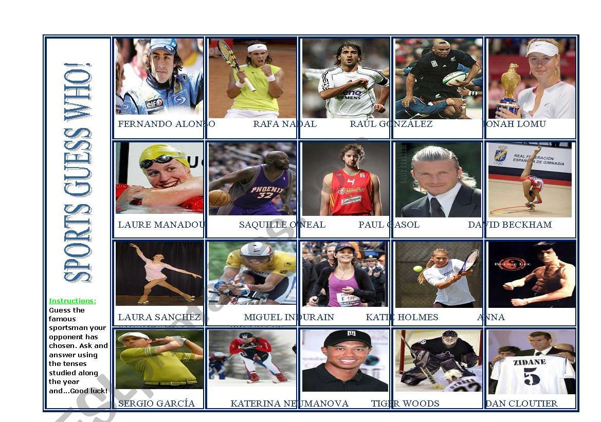 Guess Who BoardGame-Sports worksheet