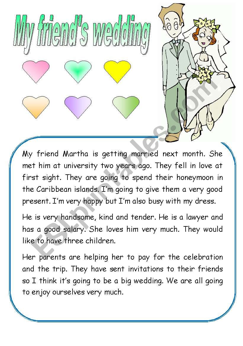 MY FRIENDÂ´S WEDDING worksheet
