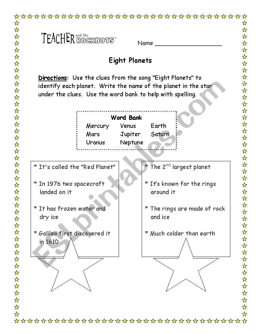 Planets worksheet