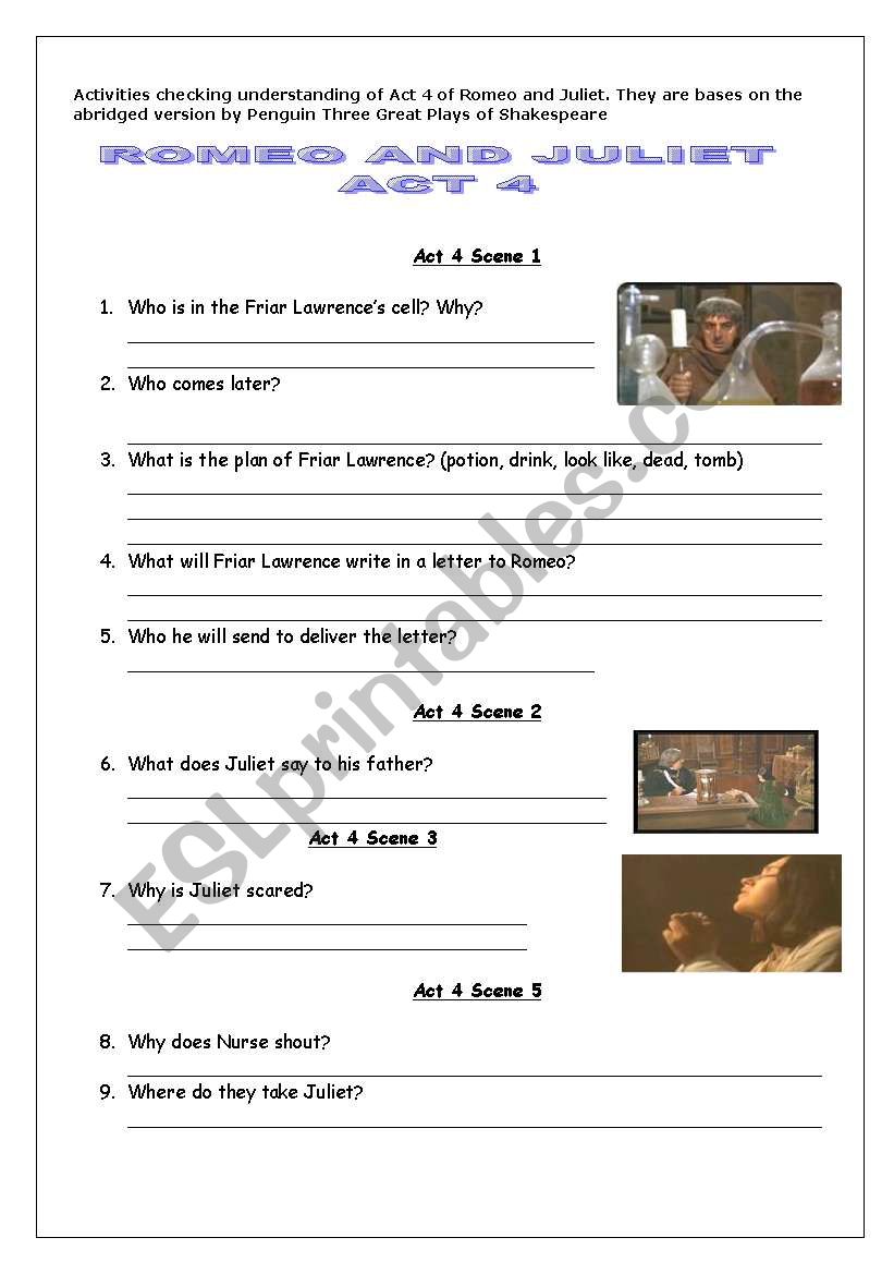 Romeo and Juliet Act 4 worksheet