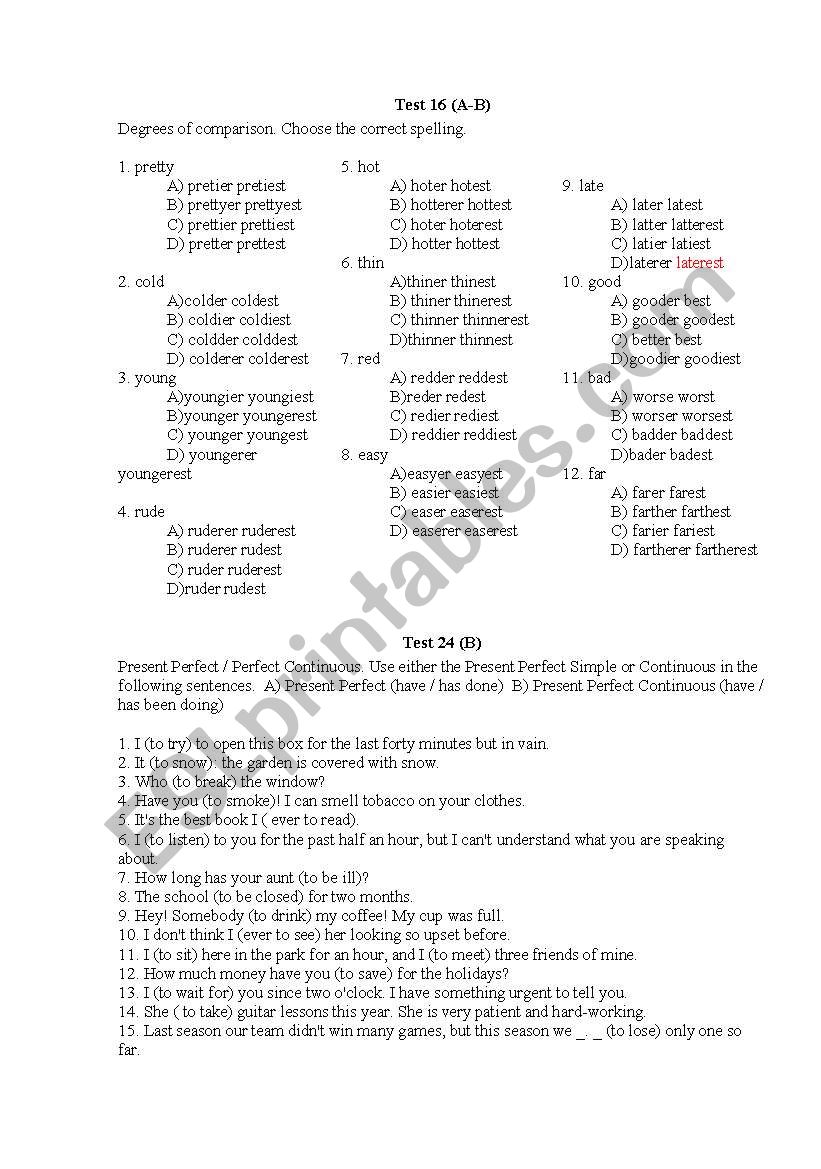 Degrees of comparison.Present Perfect / Perfect Continuous. reported speech 