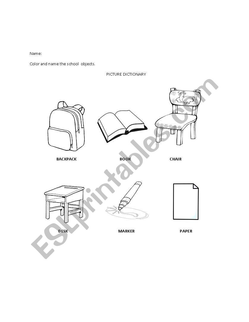 School objects worksheet
