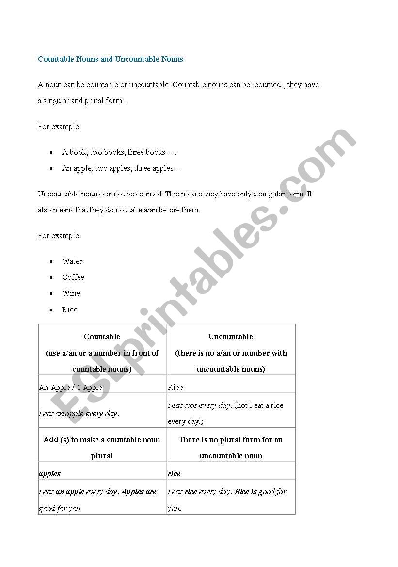 countable and uncountable nouns