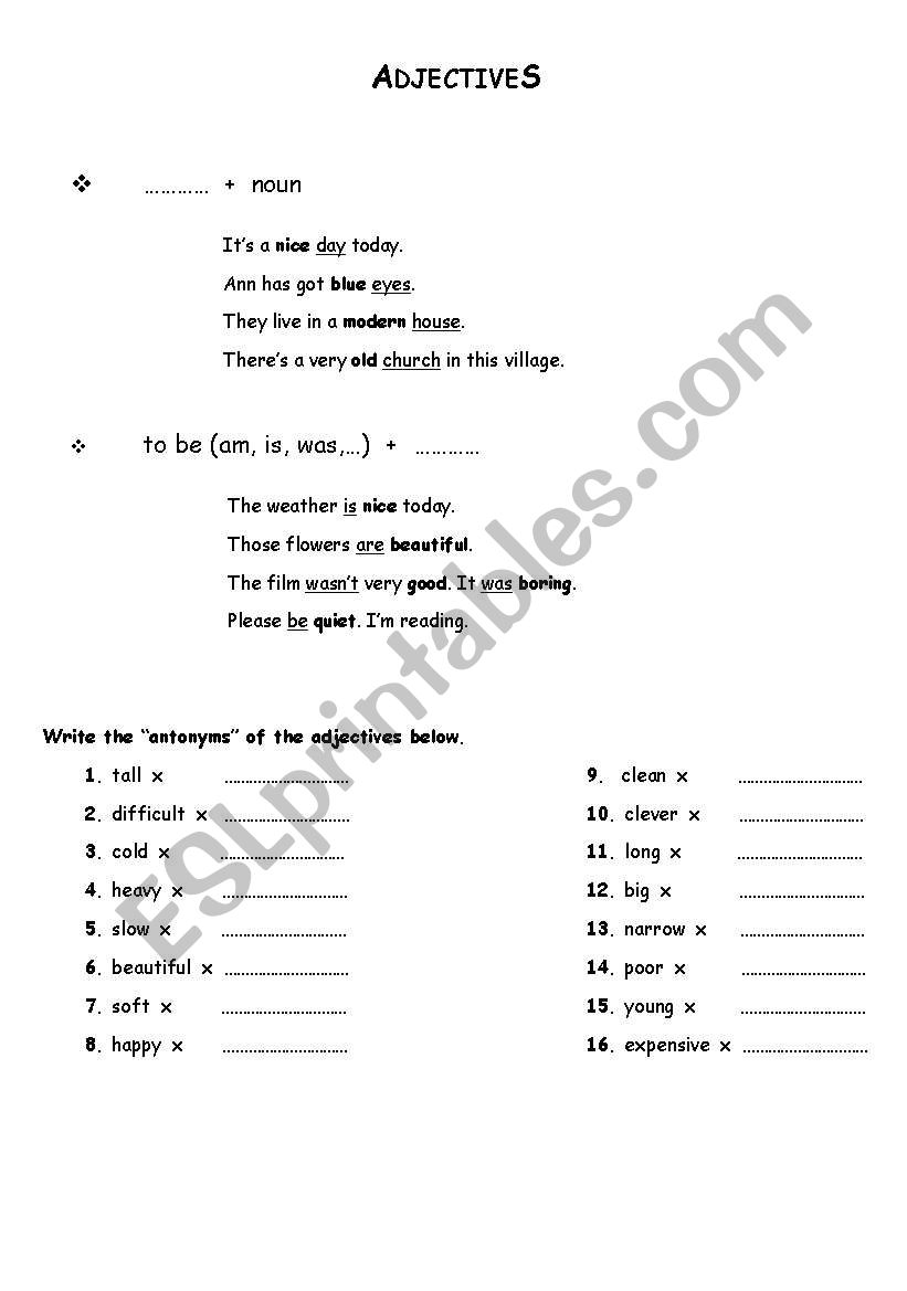 Adjectives worksheet