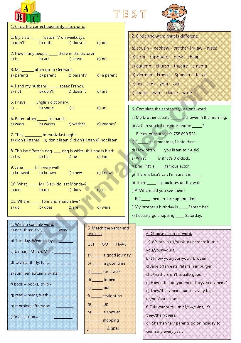 TEST for beginners or elementary students