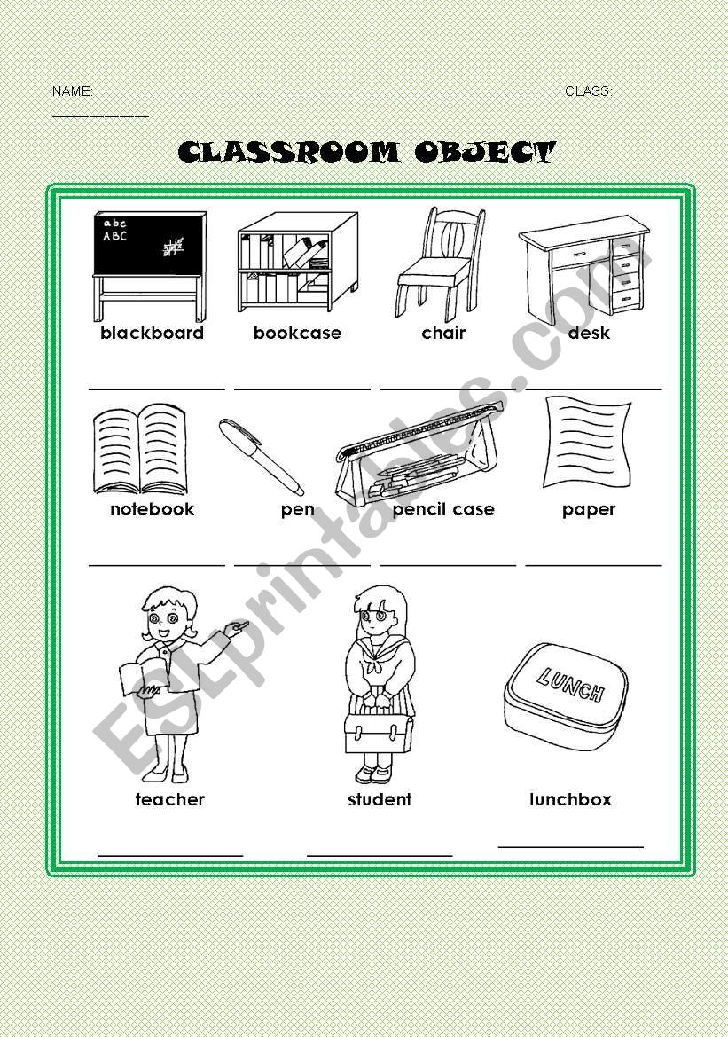 Classroom object worksheet