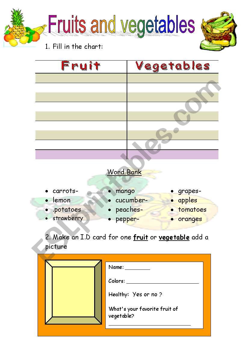 fruits and vegetables worksheet