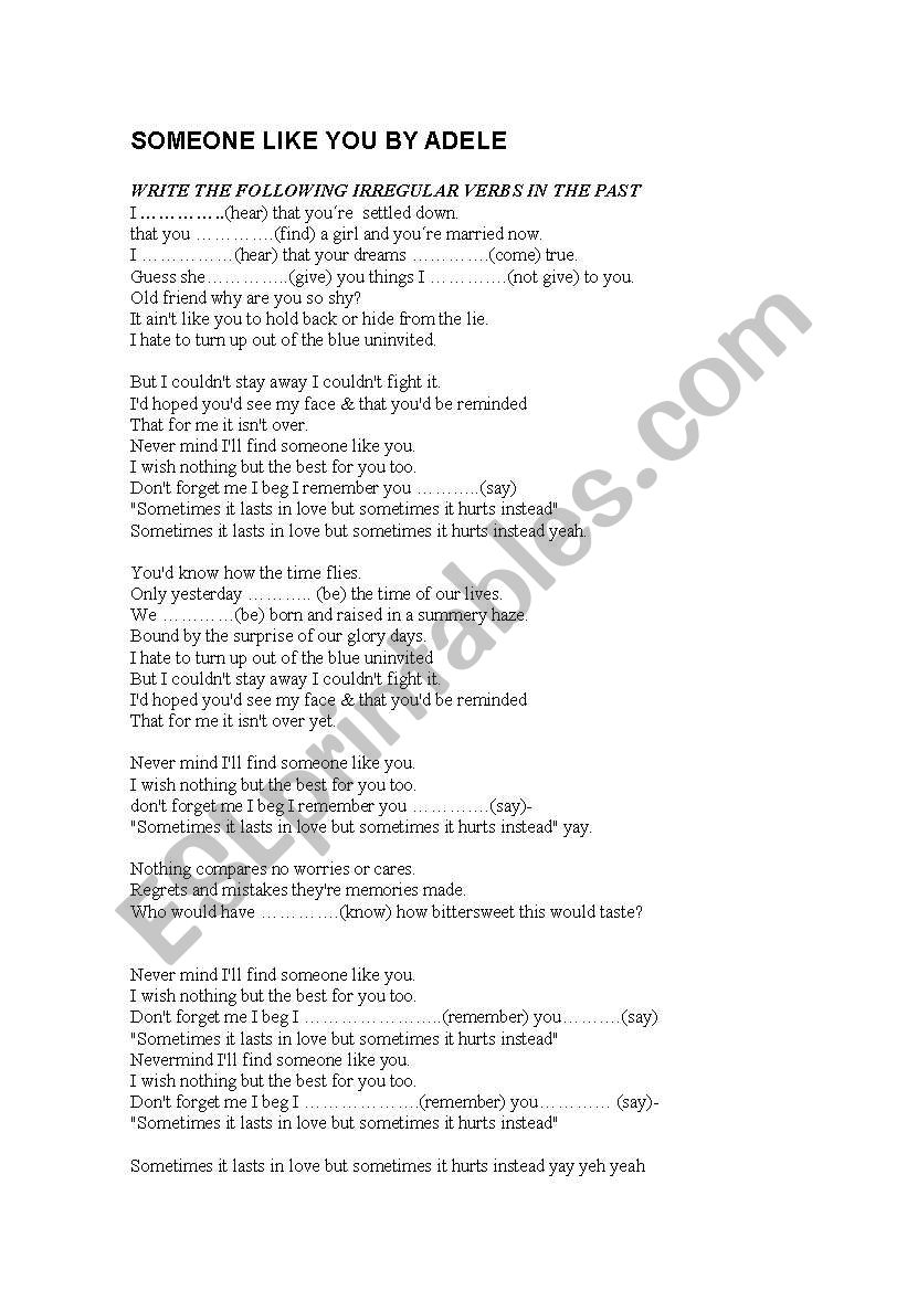 Someone like you by Adele worksheet