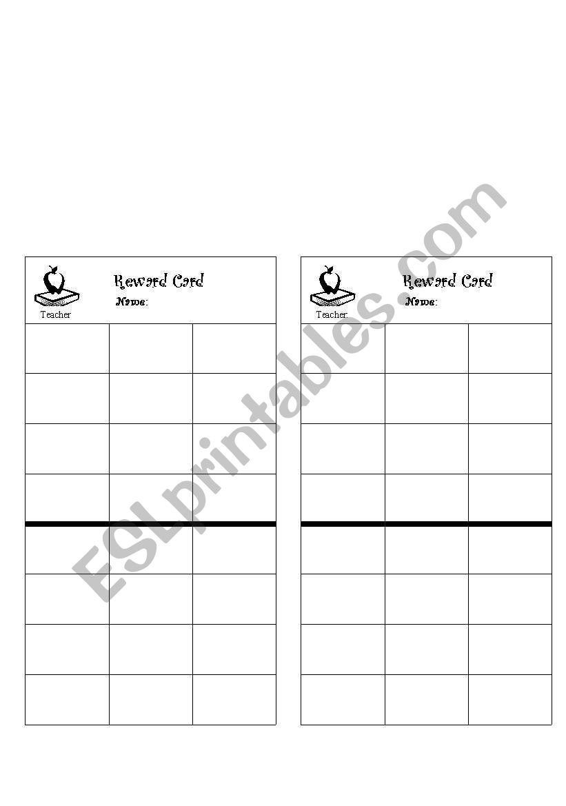 Reward cards worksheet