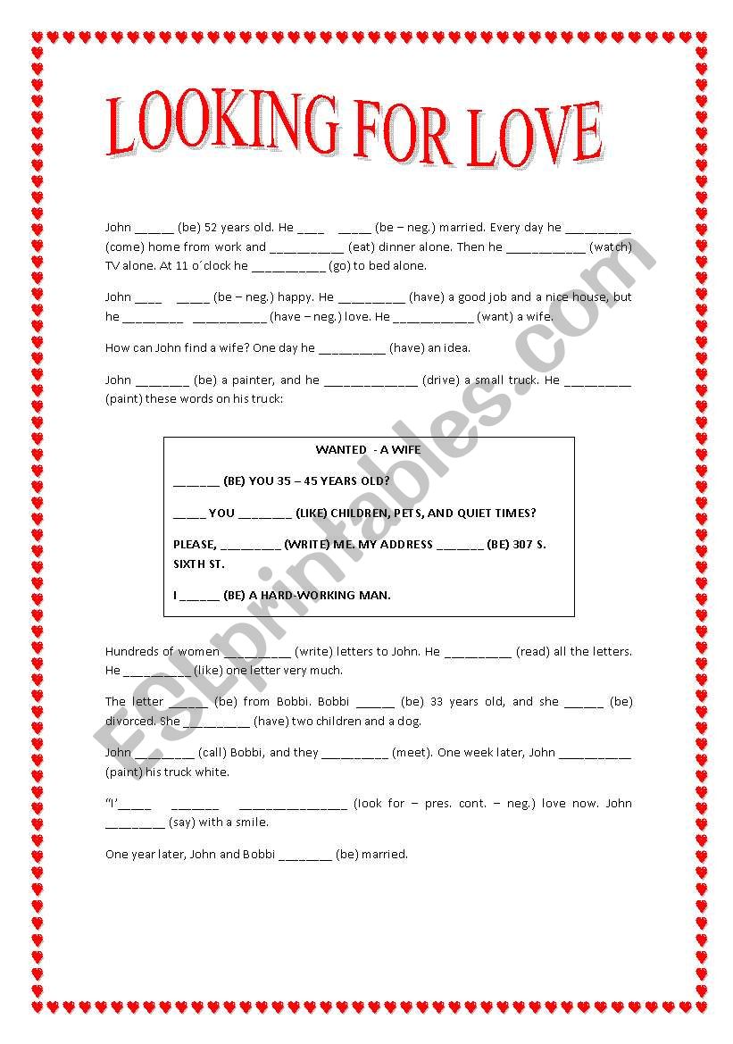 Looking for love worksheet